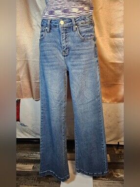 Risen Jeans High Rise Tummy Control Wide Leg Adjustable Waist Size 0/24